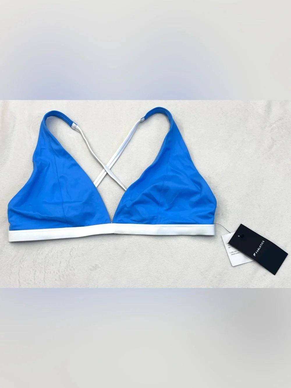Fabletics Bright Blue Plunge Swim Top Bralette with White Band Bikini Top